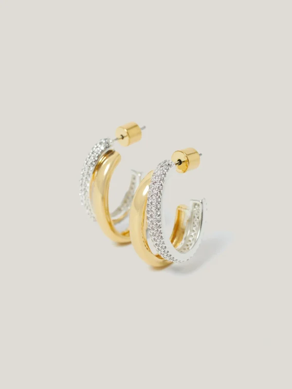 Jigsaw Pave Double Hoop Earring