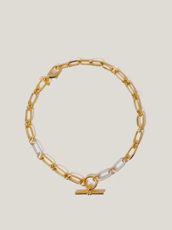 Jigsaw Pave Trombone Chain Necklace