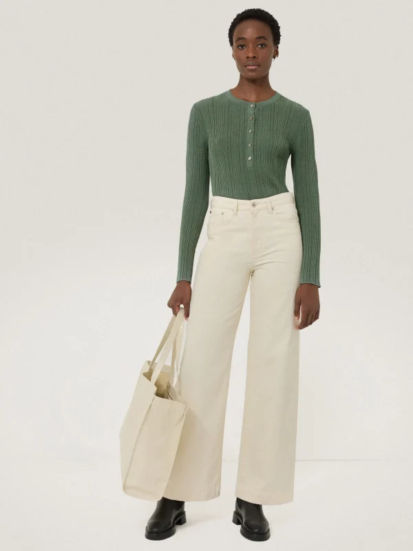 Jigsaw Rib Pointelle Henley Jumper